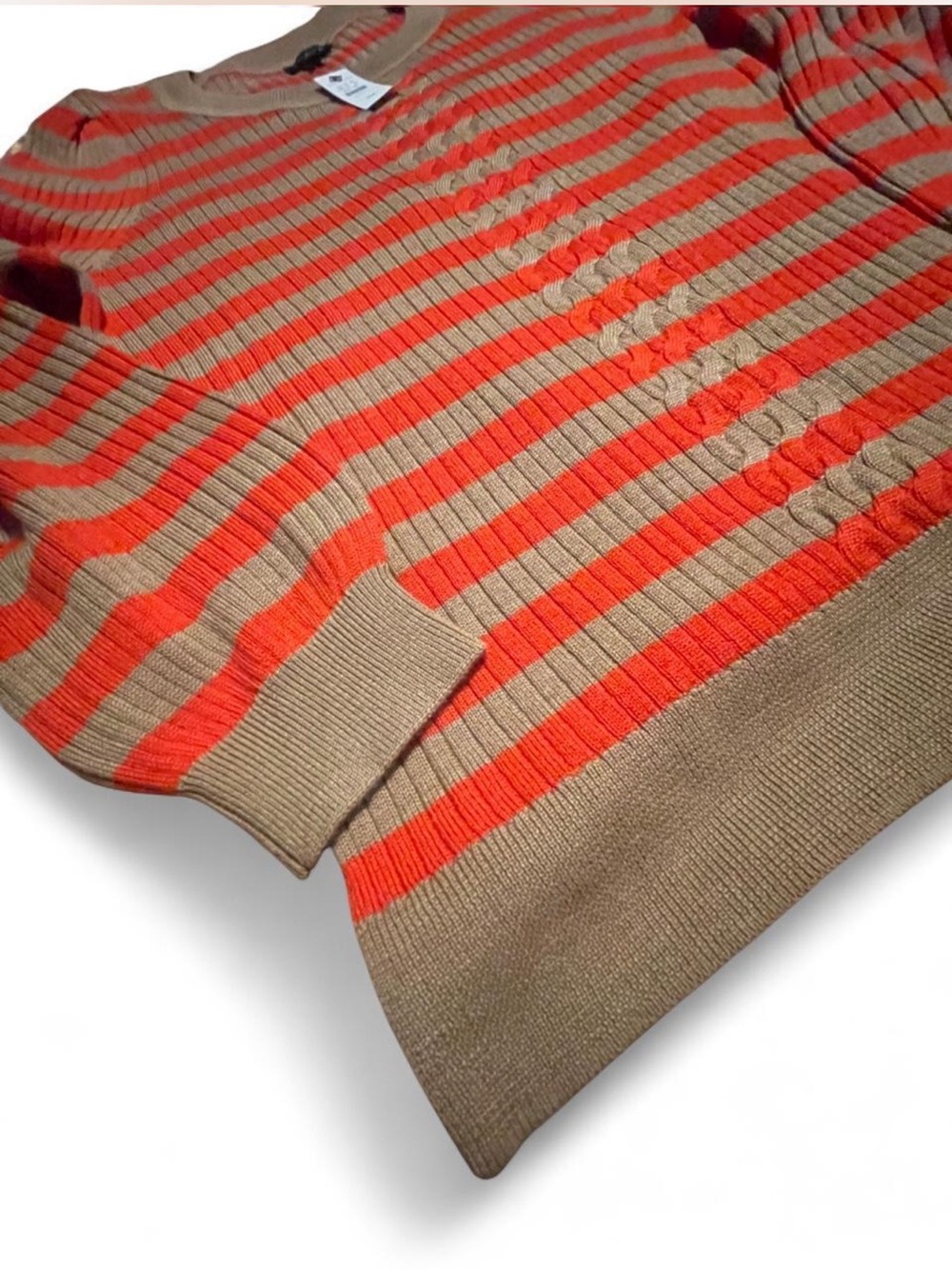 NWT Talbots Cable Knit Striped Sweater Bright Orange & Beige Size: M Petite - Picture 4 of 7